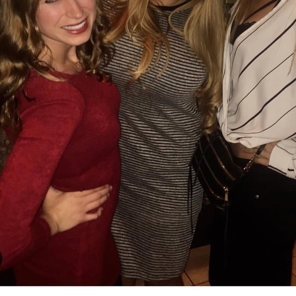 Nordstrom Lush Grey Striped Knit Midi-Dress w/slit - Picture 6 of 6